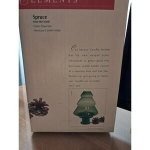 Elements Green Glass Tree Hurricane Candle Holder